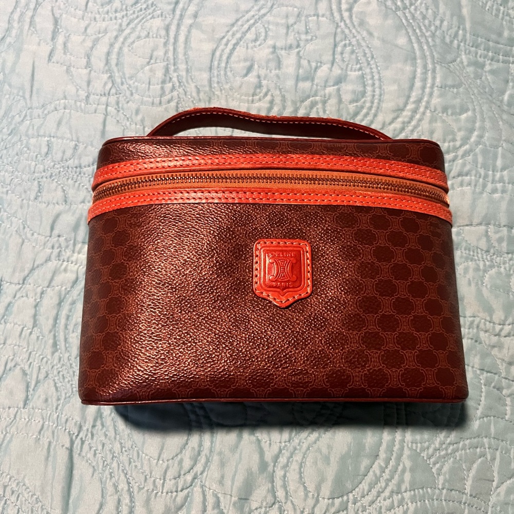 Authentic Vintage Celine Macadam vanity cosmetic case bag leather trim